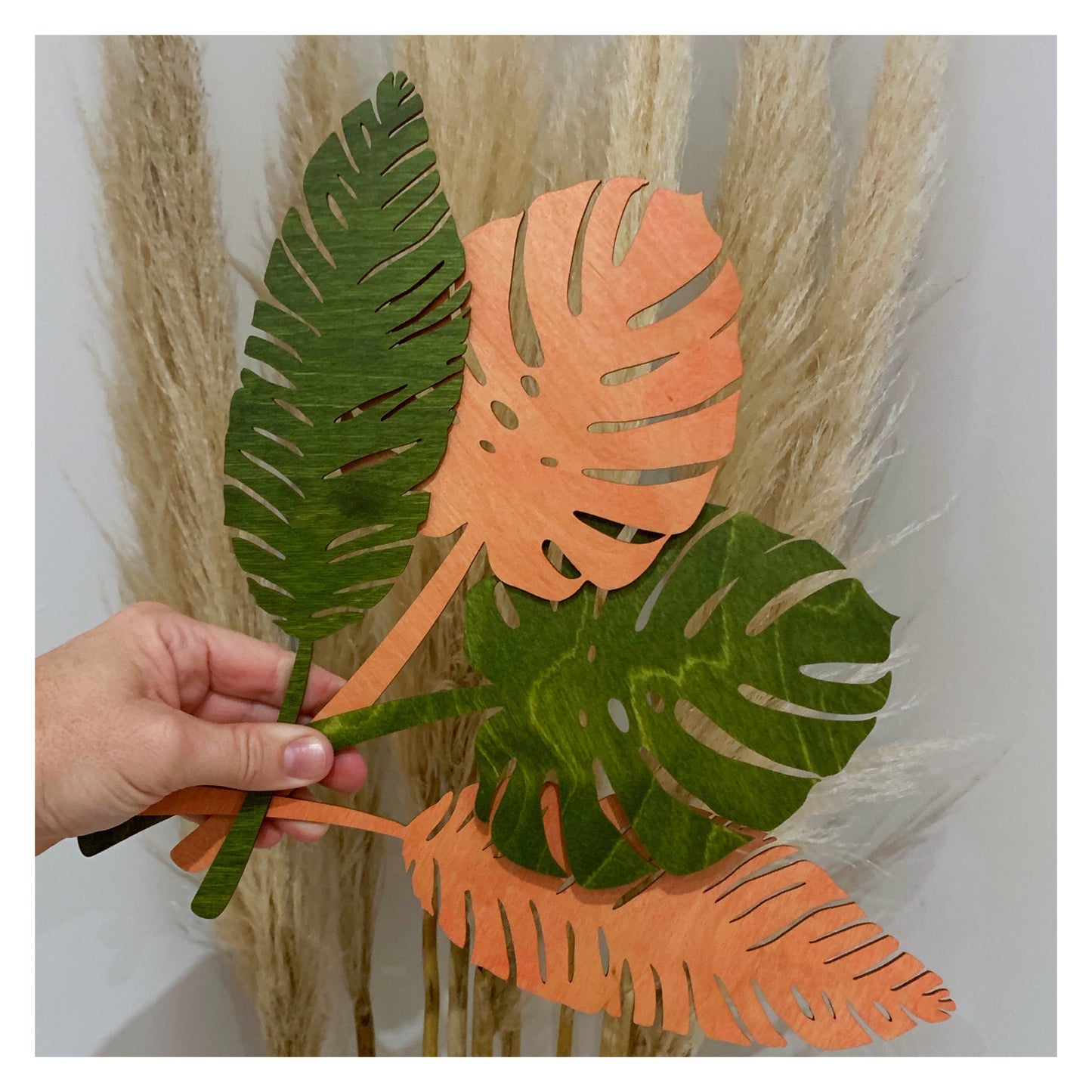 Coloured wooden leaves