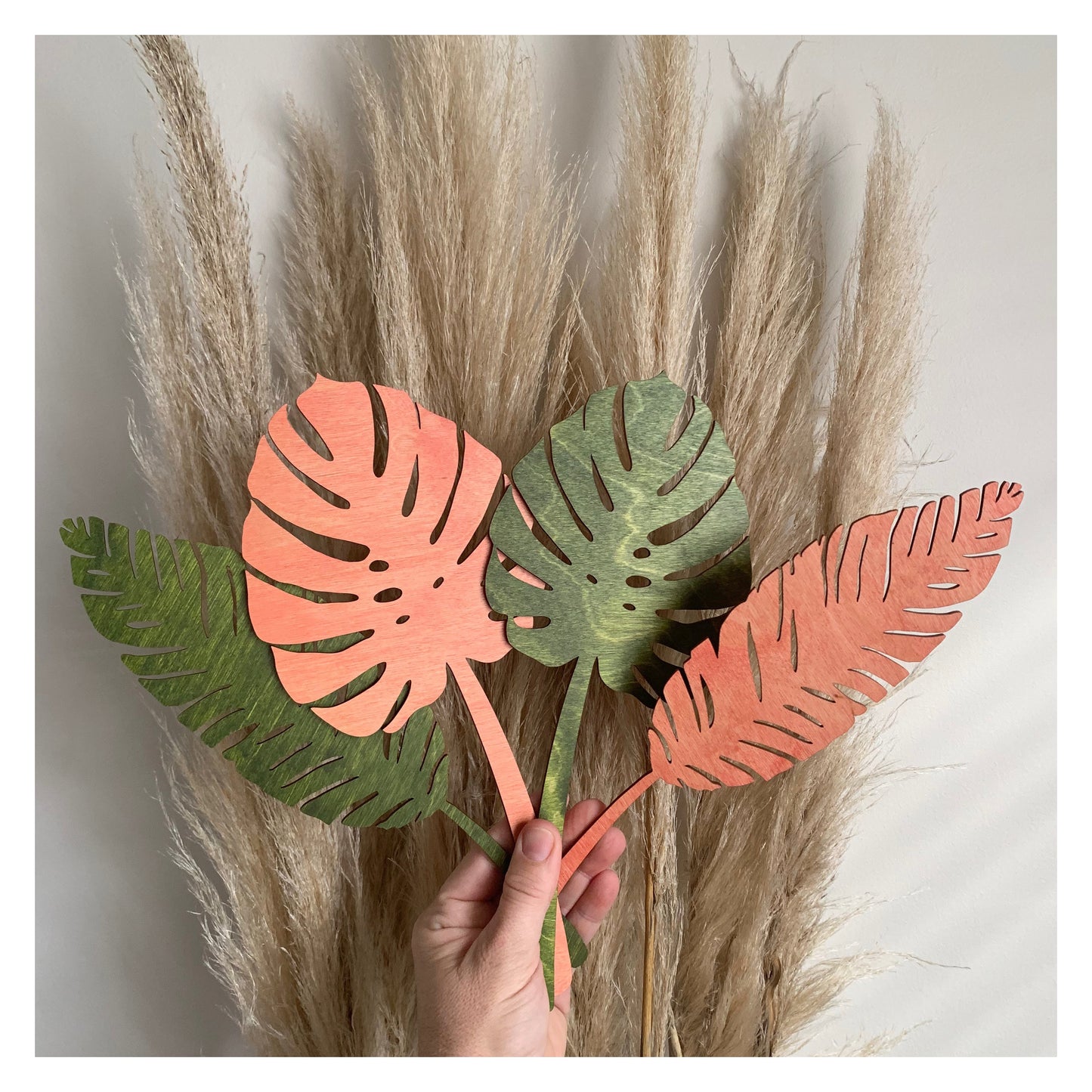 Coloured wooden leaves